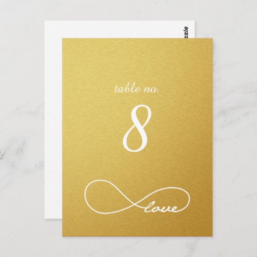 Gold Liebe Unfinity Wedding Tischnummer Cards (Vorne/Hinten)