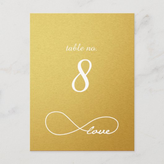 Gold Liebe Unfinity Wedding Tischnummer Cards (Vorderseite)