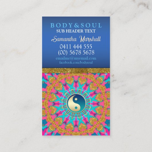 Gold Liebe Yin-Yang New Age Aqua Pink Visitenkarte (Rückseite)