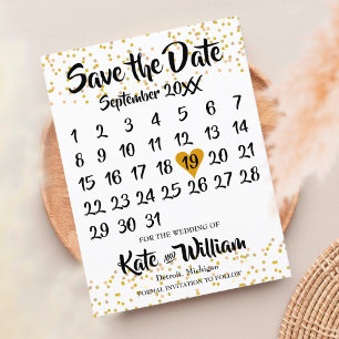 Gold Liebesherz-Kalender Datum speichern Ankündigungspostkarte
