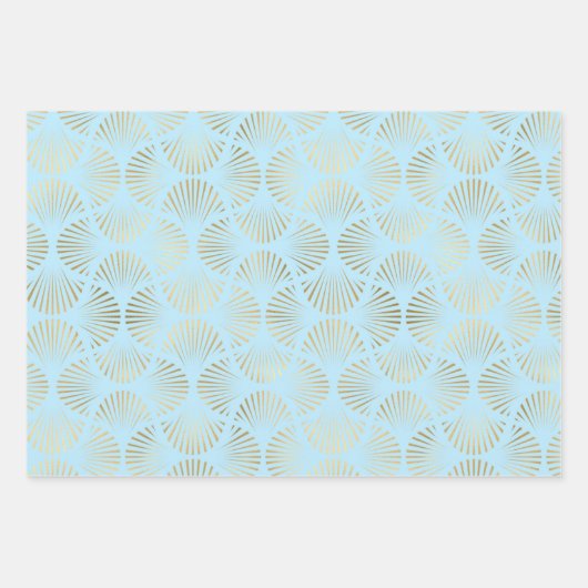 Gold & Light Blue Art Deco Muster Geschenkpapier Set (Vorderseite 2)
