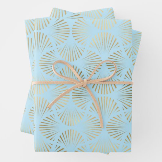 Gold & Light Blue Art Deco Muster Geschenkpapier Set (Beispiel)