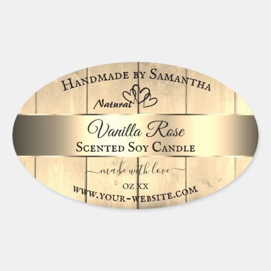 Gold Light Brown Wood Grain Product Labels Herz Ovaler Aufkleber (Vorderseite)
