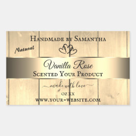 Gold Light Brown Wood Grain Product Labels Herz Rechteckiger Aufkleber