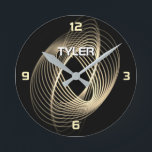 Gold Light Spiral, Gold Numbers, DIY Name in White Runde Wanduhr<br><div class="desc">Gold Light Spiral and Gold Numbers with DIY Name in white text with only 4 hour markings.</div>