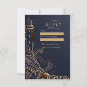 Gold Lighthouse Night Wedding RSVP Karte (Vorderseite)