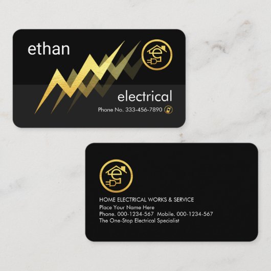 Gold Lightning Powers Letter-e Electric Visitenkarte (Vorne/Hinten)
