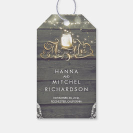 Gold Lights Mason Jar Rustic Wood Wedding Geschenkanhänger