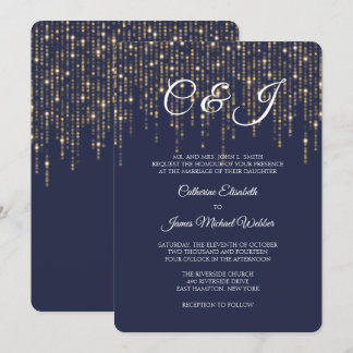 Gold Lights, Mitternachtsblau, elegante Hochzeit Einladung