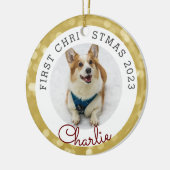 Gold Lights Pet's First Christmas Foto Keramik Ornament (Links)