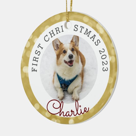 Gold Lights Pet's First Christmas Foto Keramik Ornament (Links)