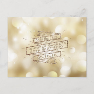 Gold Lights Save the Date Elegante Geburtstagspart Ankündigungspostkarte