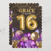 Gold Lila 16 . Geburtstag Geburtstag Einladung (Vorne/Hinten)