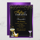 Gold & Lila 50 & fabelhafte Einladung zum Geburtst (Vorne/Hinten)