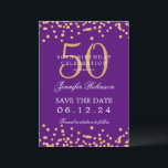 Gold Lila 50. Geburtstag Save the Date Details Einladung<br><div class="desc">Elegantes "50th Birthday Party" Design mit Imitats Glitzer Konfetti & Details Text. Einfach zu bedienen und leicht zu personalisieren. Bestelle noch heute!</div>