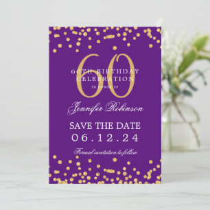 Gold Lila 60. Geburtstag Save the Date Details Einladung