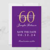 Gold Lila 60. Geburtstag Save the Date Einladung (Vorderseite)