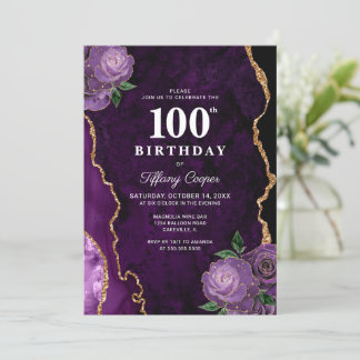 Gold Lila Agate 100. Geburtstag Einladung