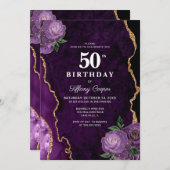 Gold Lila Agate 50. Geburtstag Einladung (Vorne/Hinten)