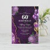 Gold Lila Agate 60. Geburtstag Einladung (Stehend Vorderseite)