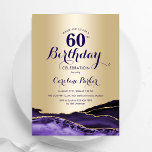 Gold Lila Agate 60. Geburtstag Einladung<br><div class="desc">Lila und goldene Altersgruppe 60. Geburtstagsfeier Einladung. Elegantes modernes Design mit Aquarellfarben-marmorgeode Hintergrund,  Imitate Glitzer Gold und Typografie Skript-Schriftart. Die trendige Einladungskarte eignet sich perfekt für eine stilvolle Damenfeier. Gedruckte Zazzle Einladungen oder Sofortdownload digitalen druckbaren Vorlage.</div>