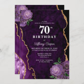 Gold Lila Agate 70. Geburtstag Einladung (Vorne/Hinten)