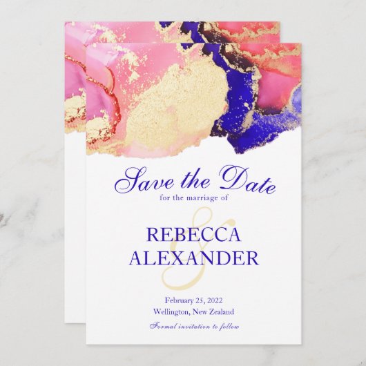 Gold Lila Agate Wedding Save The Date (Vorne/Hinten)
