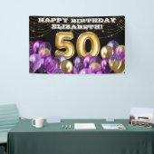 Gold Lila Balloons 50th Happy Birthday Banner (Messeveranstaltung)