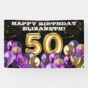 Gold Lila Balloons 50th Happy Birthday Banner