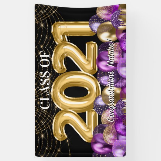 Gold Lila Balloons Abschluss Class 2021 Banner (Vertikal)