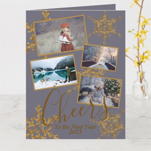 Gold Lila Beifall für das Snowflake-Foto zum Neuja Karte (Gelbe Blume)