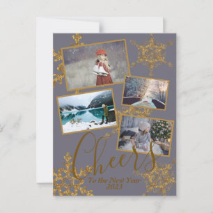 Gold Lila Beifall für das Snowflake-Foto zum Neuja Postkarte