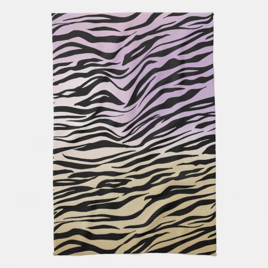 Gold Lila Black Zebra Print Aquarell Ombre Geschirrtuch (Vertikal)