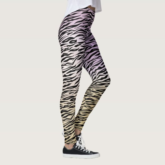 Gold Lila Black Zebra Print Aquarell Ombre Leggings (Rechts)
