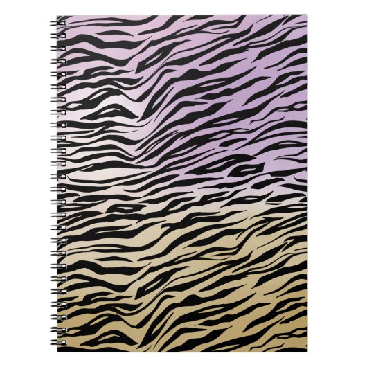 Gold Lila Black Zebra Print Aquarell Ombre Notizblock (Vorderseite)