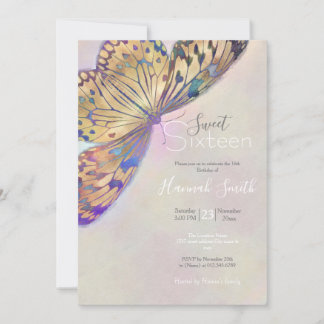 Gold Lila Blue Butterfly Pattern Einladung