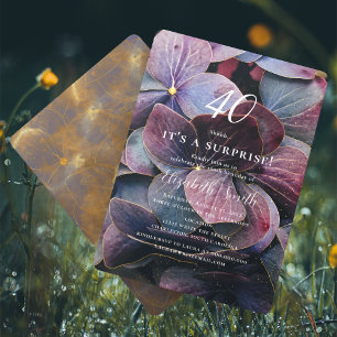 Gold Lila Blue Hydrangea Überraschung 40. Geburtst Einladung