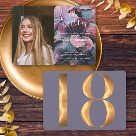 Gold Lila Blue Hydrangeas 18. Geburtstag Foto Einladung