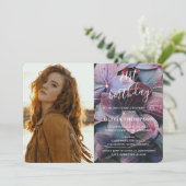 Gold Lila Blue Hydrangeas 21. Geburtstag Foto Einladung (Stehend Vorderseite)