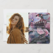 Gold Lila Blue Hydrangeas 21. Geburtstag Foto Einladung (Vorderseite)