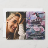 Gold Lila Blue Hydrangeas 30. Geburtstag Foto Einladung (Vorderseite)