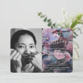 Gold Lila Blue Hydrangeas 50. Geburtstag Foto Einladung (Stehend Vorderseite)