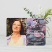 Gold Lila Blue Hydrangeas 60. Geburtstag Foto Einladung (Stehend Vorderseite)