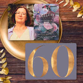 Gold Lila Blue Hydrangeas 60. Geburtstag Foto Einladung