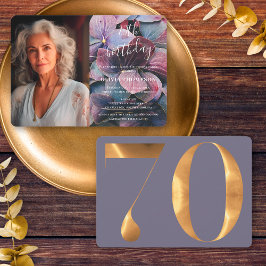 Gold Lila Blue Hydrangeas 70. Geburtstag Foto Einladung