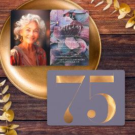 Gold Lila Blue Hydrangeas 75. Geburtstag Foto Einladung
