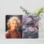 Gold Lila Blue Hydrangeas 75. Geburtstag Foto Einladung (Stehend Vorderseite)