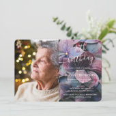 Gold Lila Blue Hydrangeas 90. Geburtstag Foto Einladung (Stehend Vorderseite)