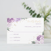 Gold Lila Blumenquinceñera Geburtstag RSVP-Karte Einladung (Stehend Vorderseite)