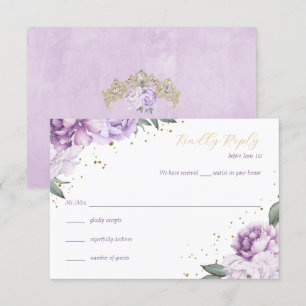 Gold Lila Blumenquinceñera Geburtstag RSVP-Karte Einladung
